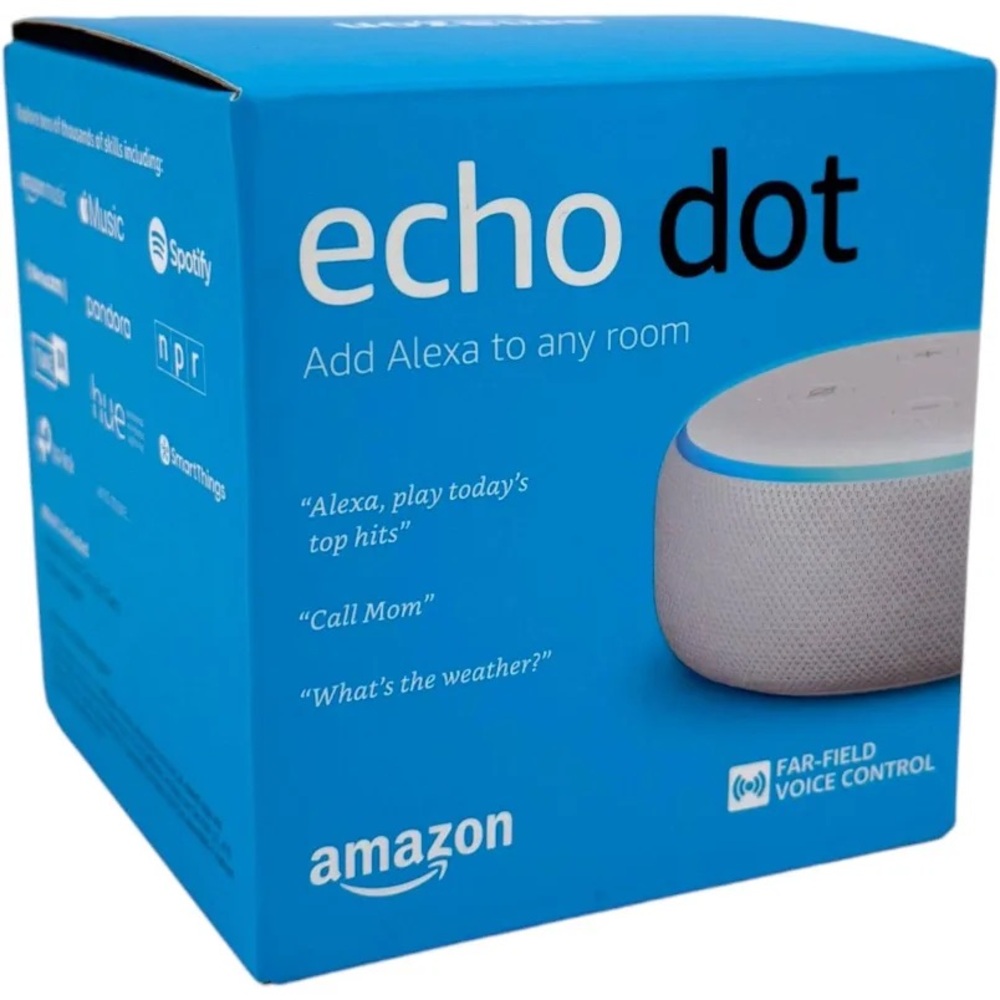 2 Amazon Echo Dots in sandstone and charcoal… brand new & never opened